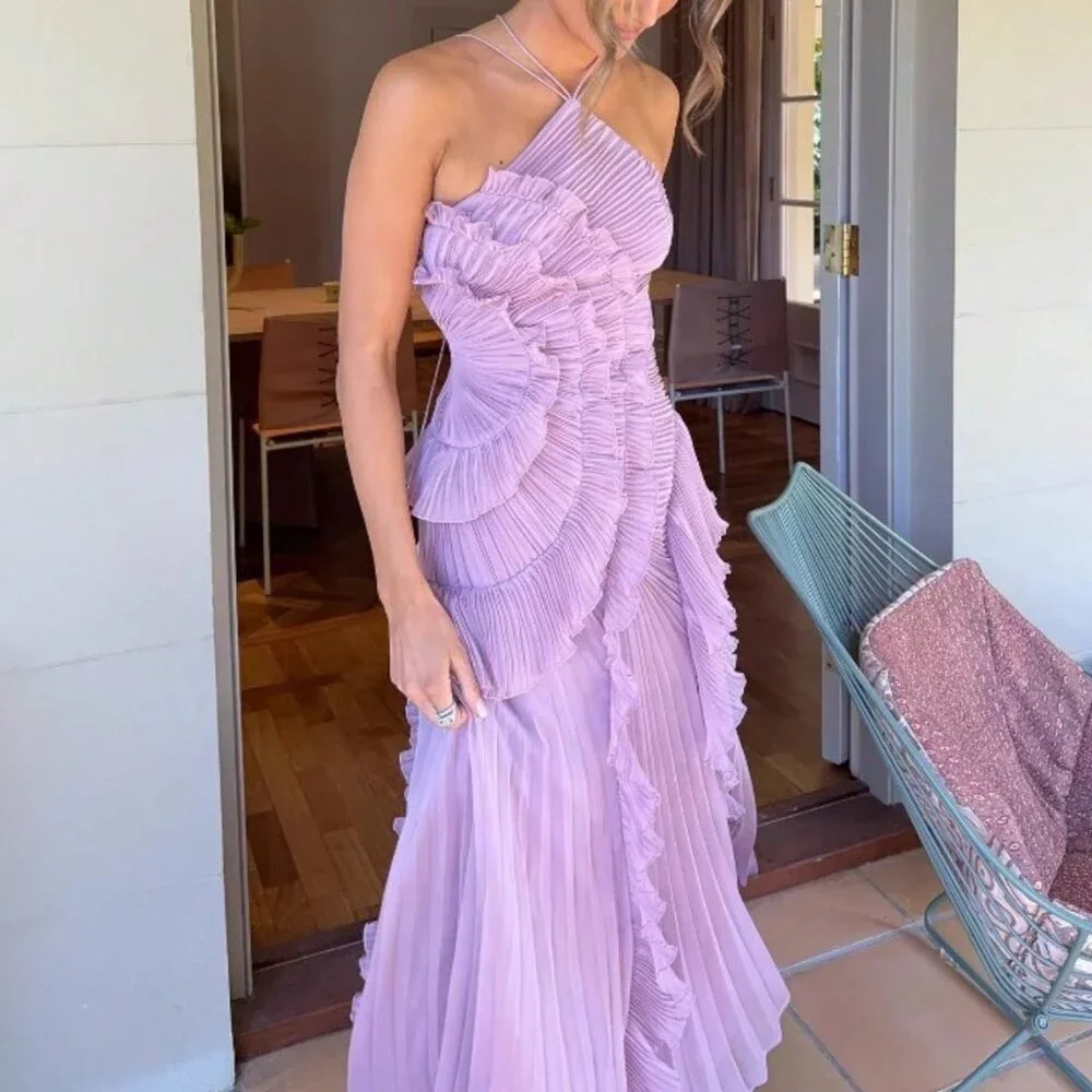 Purple Elegant Women's Pleated Collar Sexy Dress - Picture 3 of 3